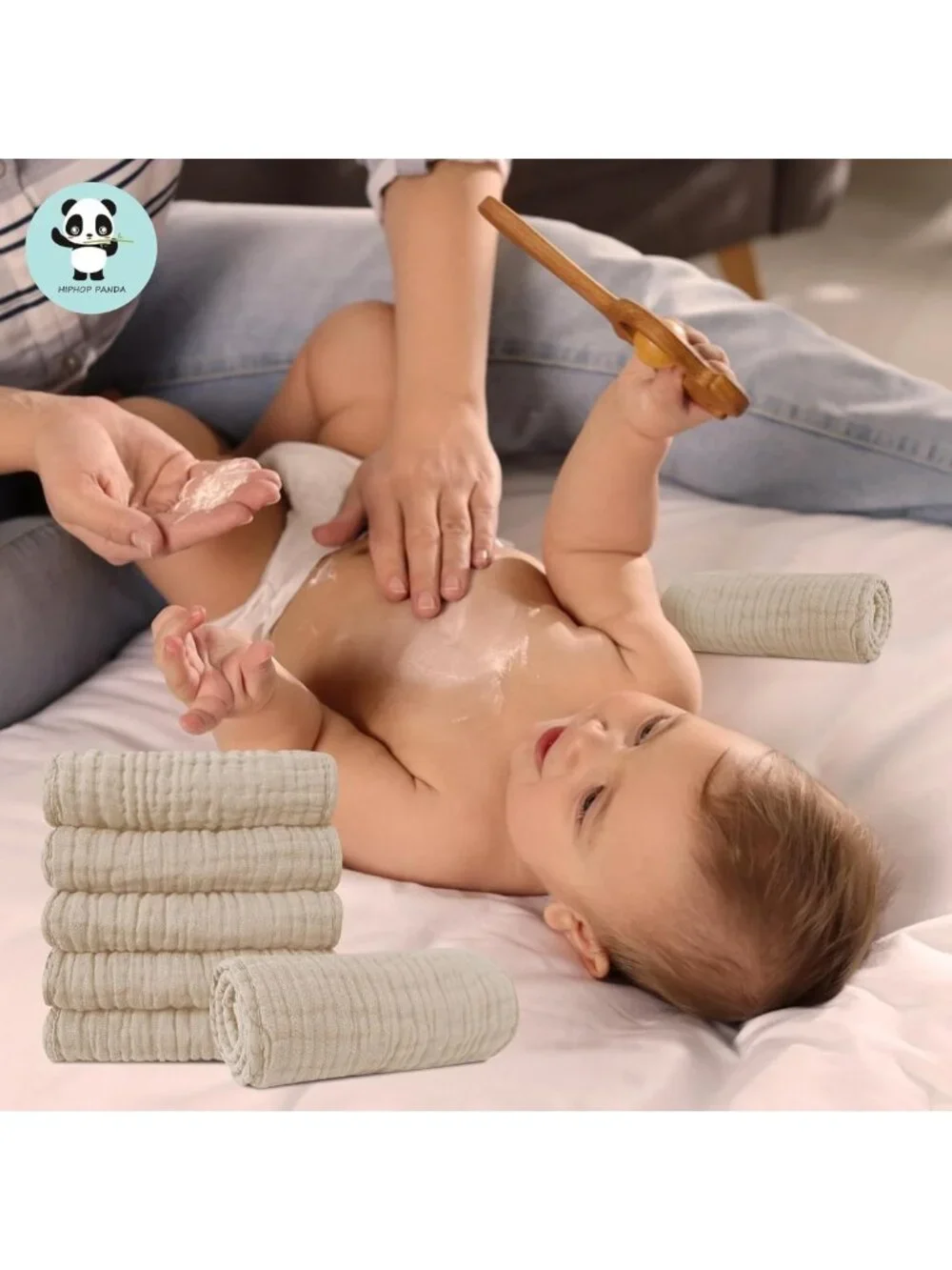 Large 100% Cotton Muslin Baby Burp Cloths - Soft, Absorbent, Reinforced Edges